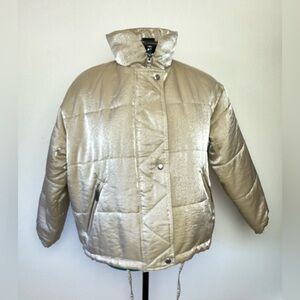 Izzy Outerwear Gold Toned Puffer Jacket Size Small